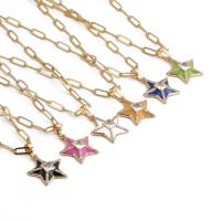 Cubic Zircon Micro Pave Brass Necklace Star gold color plated micro pave cubic zirconia & enamel nickel lead & cadmium free Length 14.96 Inch Sold By PC