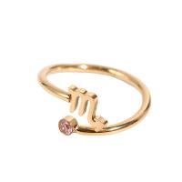 Bague en acier inoxydable zircons cubiques, 12 Signes du Zodiaque, Plaqué or 18K, styles différents pour le choix & pavé de micro zircon & pour femme, Taille:6-8, Vendu par PC