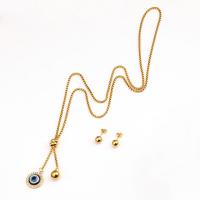 Nerezová ocel šperky Soupravy, náušnice & náhrdelník, Nerez, Evil Eye, 18K pozlacené, 2 kusy & pro ženy, 2.5mm, 18mm, 7.9mm, Délka Cca 29.9 inch, Prodáno By nastavit