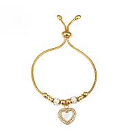 Pulsera de Acero Inoxidable, con Nácar Blanca, Corazón, 18K chapado en oro, ajustable & cadena de la serpiente & para mujer, 17mm, 24mm, Vendido por UD