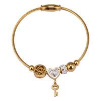 Bracelet en acier inoxydable, clé, Plaqué or 18K, pour femme & avec strass, 56mm, Vendu par PC