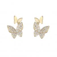 Lo zinco in lega Stud Earring, lega in zinco, with 925 sterline d'argento, Farfalla, placcato, 5 pezzi & per la donna & con strass, nessuno, 8mm, Venduto da set