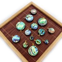 Natuurlijke Abalone Shell Hangers, Abalone Schelp, met Messing, Ronde, gold plated, verschillende grootte voor keus, 8-20mm, Verkocht door PC