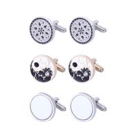 Boutons de manchette, alliage de zinc, Placage, styles différents pour le choix & pour homme & avec strass, blanc et noir, 19x26mm, Vendu par paire