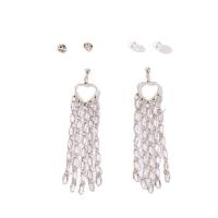 lega in zinco Set orecchino, Orecchino a bottone & orecchino, placcato, 3 pezzi & unisex & con strass, argento, 2-5cm, Venduto da set