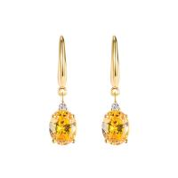 Nádúrtha Grianchloch Earrings, Prás, le Citrine, plátáilte, micrea réiteach zirconia ciúbach & do bhean, órga, 32x8mm, Díolta De réir Péire