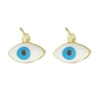 Brass Ékszer Medálok, Sárgaréz, Evil Eye, arany színű aranyozott, DIY & zománc, aranysárga, 14x9.50x3mm, Által értékesített PC