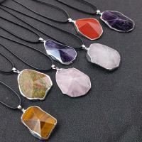 Gemstone smycken halsband, Natursten, med läder sladd & Mässing, Oregelbunden, platina pläterad, olika material för val & Unisex & fasetterad, fler färger för val, 30-48mm, Längd Ca 17.72 inch, Säljs av PC