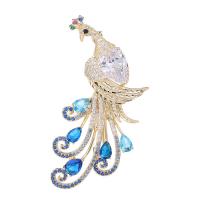 Cubic Zirconia Broche, metal, Pavo Real, chapado en color dorado, Joyería & micro arcilla de zirconia cúbica, más colores para la opción, libre de níquel, plomo & cadmio, 33x56mm, Vendido por UD