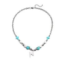 Collier d'acier titane, avec turquoise, avec 1.96inch chaînes de rallonge, Symbole de la foudre, bijoux de mode & unisexe, couleur originale, 22x34mm, Longueur Environ 19.6 pouce, Vendu par PC