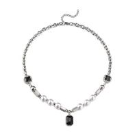 Collier d'acier titane, avec Plastique ABS perle & résine & alliage de zinc, bijoux de mode & unisexe, couleur originale, 10x14mm, Longueur Environ 17.7 pouce, Vendu par PC