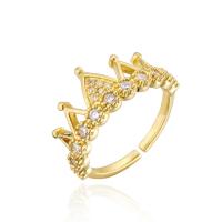 Messing Manchet Finger Ring, gold plated, Verstelbare & micro pave zirconia & voor vrouw, 18mm, Gat:Ca 1.5mm, Verkocht door PC