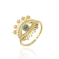 Messing Manchet Finger Ring, gold plated, Verstelbare & micro pave zirconia & voor vrouw, 17x16mm, Gat:Ca 1.5mm, Verkocht door PC