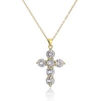 Cubic Zircon Micro Pave Brass Necklace Cross gold color plated micro pave cubic zirconia & for woman Length Approx 17.71 Inch Sold By PC