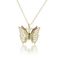 Cubic Zircon Micro Pave Brass Necklace Butterfly gold color plated micro pave cubic zirconia & for woman & hollow Length Approx 17.71 Inch Sold By PC