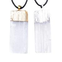 Gemstone smycken halsband, Gipssten, med läder sladd & Mässing, Rektangel, plated, Unisex, vit, 12-16mmx45-55mm, Längd Ca 17.72 inch, Säljs av PC