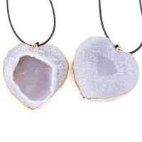 Colar druzy, Ágata quartzo de gelo, with cobre, Coração, cromado de cor dourada, estilo druzy & unissex, cinza, 50-52mm, comprimento Aprox 17.72 inchaltura, vendido por PC