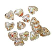 Silver Foil Lampwork, met Zilver folie, Hart, multi-gekleurde, 14x14mm, Ca 100pC's/Bag, Verkocht door Bag