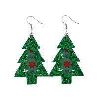 Christmas Earrings PU Leather with Zinc Alloy Christmas Tree silver color plated Christmas Design Sold By Pair