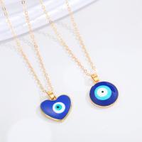 Evil Eye Schmuck Halskette, Zinklegierung, mit Harz, mit Verlängerungskettchen von 1.96inch, goldfarben plattiert, unisex & Oval-Kette & verschiedene Stile für Wahl, Länge ca. 15.7 ZollInch, verkauft von PC