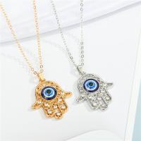 Evil Eye ékszer nyaklánc, Cink ötvözet, Hamsa, galvanizált, egynemű & ovális lánc & strasszos & üreges, több színt a választás, nikkel, ólom és kadmium mentes, 20mm, Hossz Kb 19.6 inch, Által értékesített PC