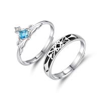 Par Finger Ringar, 925 sterling silver, Justerbar & öppet & olika stilar för val & micro bana cubic zirconia, silver, Säljs av PC