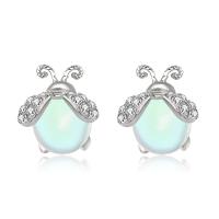 Sterling zilver sieraden oorbellen, 925 sterling zilver, met Sea Opal, Insect, platinum plated, micro pave zirconia & voor vrouw, 8x10mm, Verkocht door pair