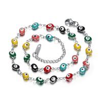 Collier Evil Eye bijoux, acier inoxydable, avec 1.97 chaînes de rallonge, Placage de couleur argentée, bijoux de mode & émail, multicolore, Longueur 14.17 pouce, Vendu par PC