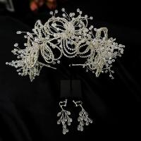 Crystal Smykke sæt, Hårbånd & ørering, Zinc Alloy, med Krystal, sølvfarvet forgyldt, til brude & med rhinestone, nikkel, bly & cadmium fri, 38*10CM ; 7.5*2CM, Solgt af sæt