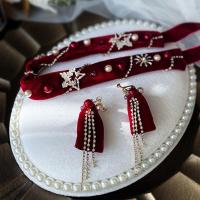 Sieraden Sets, Hoofdband & oorbel, Doek, met Zinc Alloy, handgemaakt, voor bruids & met strass, rood, 142*40CM ; 3*10CM, Verkocht door Stel