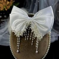 Cloth Bowkont Hair Clip with Plastic Pearl handmade for bridal Sold By PC