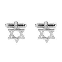 Boutons de manchette, alliage de zinc, Hexagram, Placage de couleur platine, pour homme & creux, 16x16mm, Vendu par paire