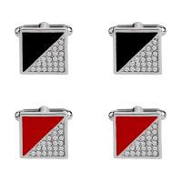 Boutons de manchette, alliage de zinc, Placage de couleur platine, pour homme & émail & avec strass, plus de couleurs à choisir, 17x17mm, Vendu par paire