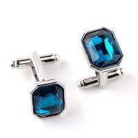 Manchetknopen, Zinc Alloy, platinum plated, voor de mens & met strass, blauw, 12x17mm, Verkocht door pair