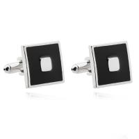 Boutons de manchette, alliage de zinc, Placage de couleur platine, pour homme & émail, noire, 17x17mm, Vendu par paire