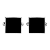 Boutons de manchette, alliage de zinc, Placage de couleur platine, pour homme & émail, noire, 18x18mm, Vendu par paire