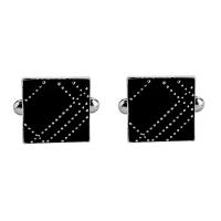 Manchetknopen, Zinc Alloy, platinum plated, voor de mens & glazuur, zwart, 19x19mm, Verkocht door pair