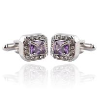 Manchetknopen, Zinc Alloy, platinum plated, voor de mens & met strass, purper, 15x13mm, Verkocht door pair