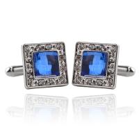 Manchetknopen, Zinc Alloy, platinum plated, voor de mens & met strass, 16x16mm, Verkocht door pair