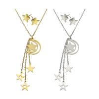 Parures de bijoux en acier inoxydable, Boucle d’oreille stud & collier, étoile, Placage, pour femme, plus de couleurs à choisir, Longueur Environ 17 pouce, Vendu par fixé