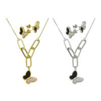 Parures de bijoux en acier inoxydable, Boucle d’oreille stud & collier, avec coquille, papillon, Placage, pour femme, plus de couleurs à choisir, Longueur Environ 21 pouce, Vendu par fixé