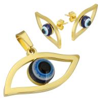 Roestvrij staal sieraden sets, Stud Oorbel & hanger, met Hars, gold plated, voor vrouw & hol, 29*15mm,23*10mm, Verkocht door Stel