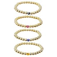 Evil Eye Jewelry Bracelet Hematite with Lampwork Round gold color plated for woman 6mm Length Approx 6.69 Inch Sold By PC