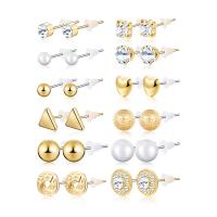 Zinc Alloy Stud Earring Set, Stud ørering, med Plastic Pearl, forgyldt, Vintage & for kvinde & facetteret & med rhinestone, flere farver til valg, nikkel, bly & cadmium fri, Ca. 12par/Bag, Solgt af Bag