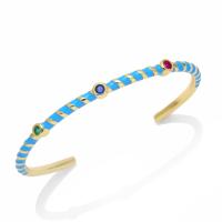 laiton bracelet manchette, Placage de couleur d'or, pavé de micro zircon & émail, plus de couleurs à choisir, protéger l'environnement, sans nickel, plomb et cadmium, 66x4mm, Vendu par PC