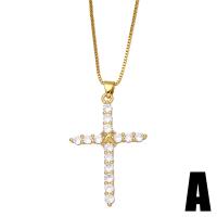 Cubic Zircon Micro Pave Brass Necklace with 1.97 extender chain Cross gold color plated & micro pave cubic zirconia golden nickel lead & cadmium free Length 16.54 Inch Sold By PC