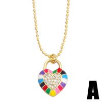 Cubic Zircon Micro Pave Brass Necklace Heart gold color plated & micro pave cubic zirconia & enamel nickel lead & cadmium free Length 17.32 Inch Sold By PC