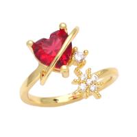 metal Anillo de dedo Cuff, Corazón, chapado en color dorado, micro arcilla de zirconia cúbica, más colores para la opción, libre de níquel, plomo & cadmio, 19mm, Vendido por UD