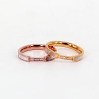 Anillo de dedo de Titantium Acero, Partículas de acero, con Nácar, chapado, diverso tamaño para la opción & para mujer & con diamantes de imitación, más colores para la opción, tamaño:5-9, Vendido por UD