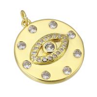 Kubik Zirkonium mikro bana Mässing hängande, Flat Round, guldfärg pläterade, micro bana cubic zirconia, 20x22x3mm, Hål:Ca 3mm, Säljs av PC